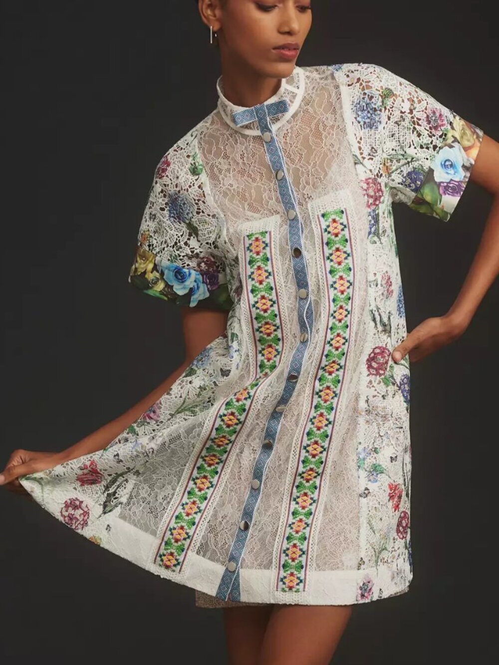 In Earnest by Byron Lars Printed Lace Mini Dress